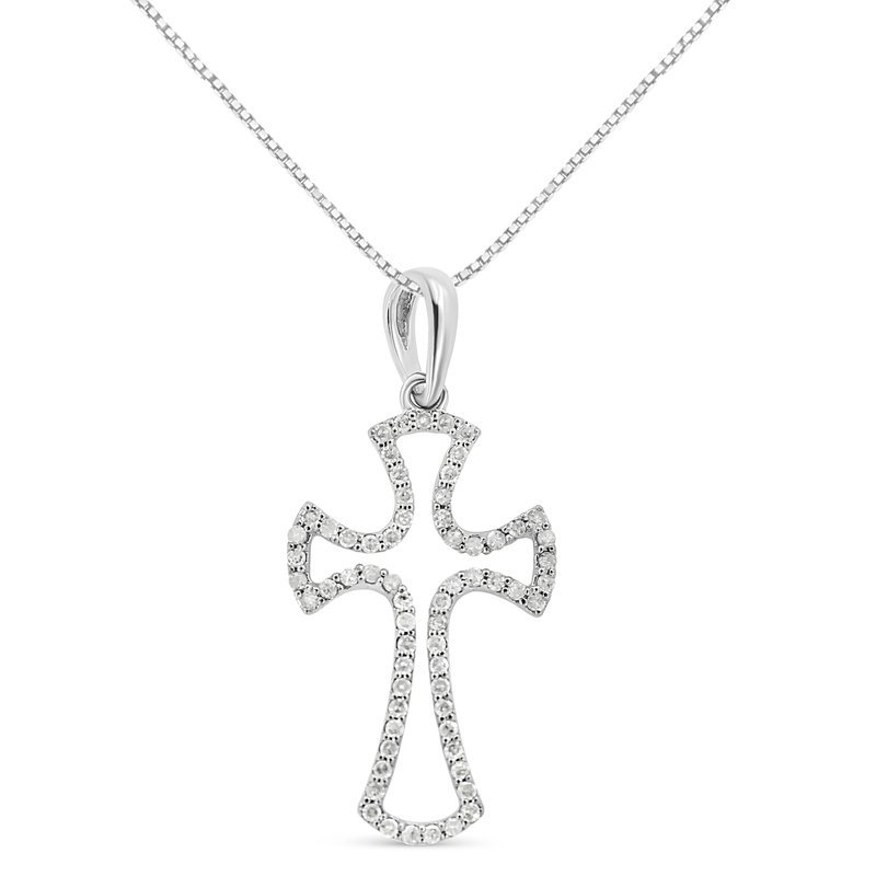 Haus Of Brilliance .925 Sterling Silver 1/3 Cttw Diamond Framed Open Cross 18" Pendant Necklace In Grey