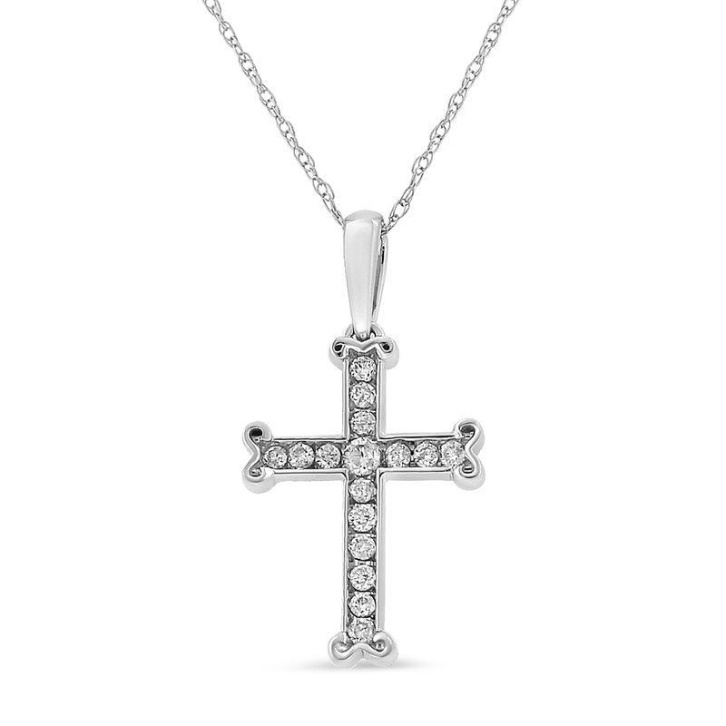 Haus Of Brilliance .925 Sterling Silver 1/3 Cttw Round-cut Diamond Cross 18" Pendant Necklace With Bale In Grey