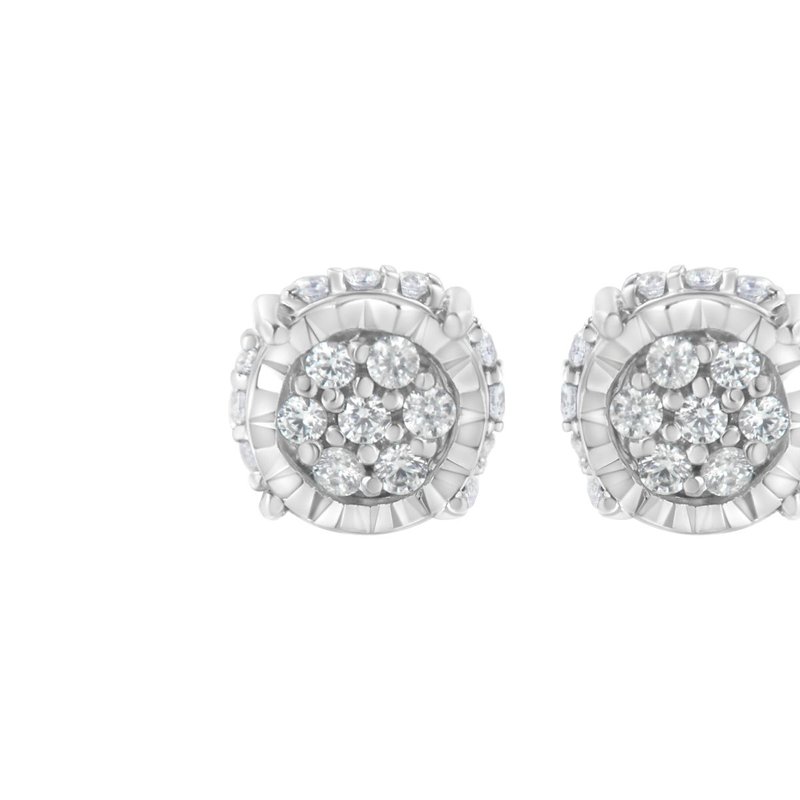 Haus Of Brilliance .925 Sterling Silver 1/3 Cttw Round-cut Diamond Floral Stud Earring In White