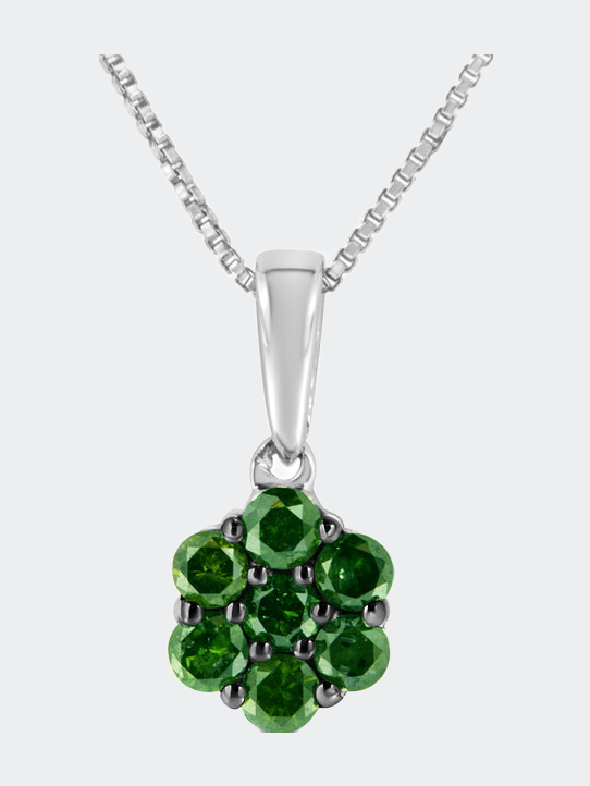Haus Of Brilliance .925 Sterling Silver 1/4 Cttw Color Treated Prong Set Diamond Floral 18" Pendant Necklace In Green