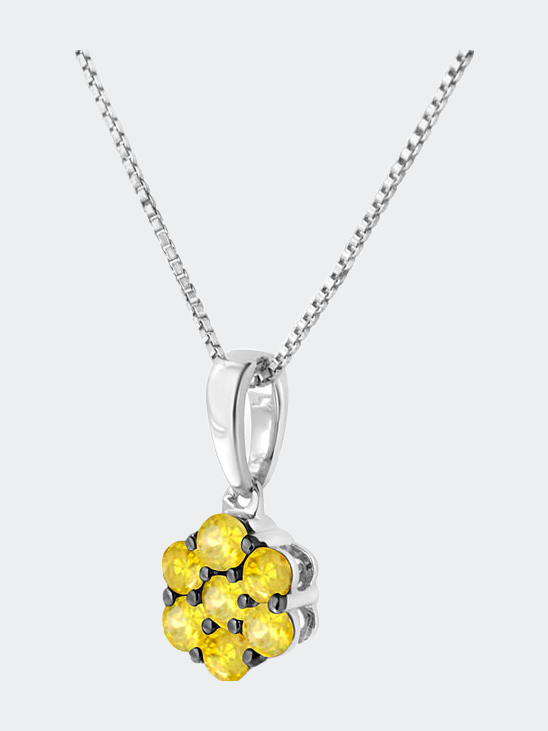 Haus Of Brilliance .925 Sterling Silver 1/4 Cttw Color Treated Prong Set Diamond Floral 18" Pendant Necklace In Yellow