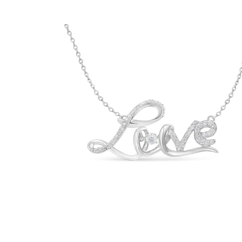 Haus Of Brilliance .925 Sterling Silver 1/4 Cttw Diamond Cursive "love" 18" Pendant Necklace In White