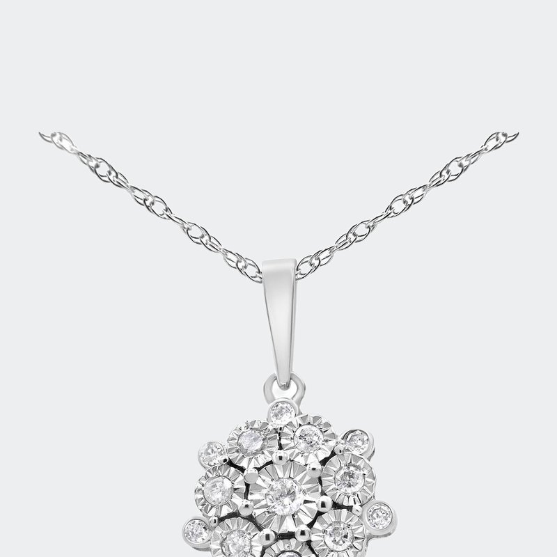 Haus Of Brilliance .925 Sterling Silver 1/4 Cttw Diamond Floral Cluster Pendant Necklace In White