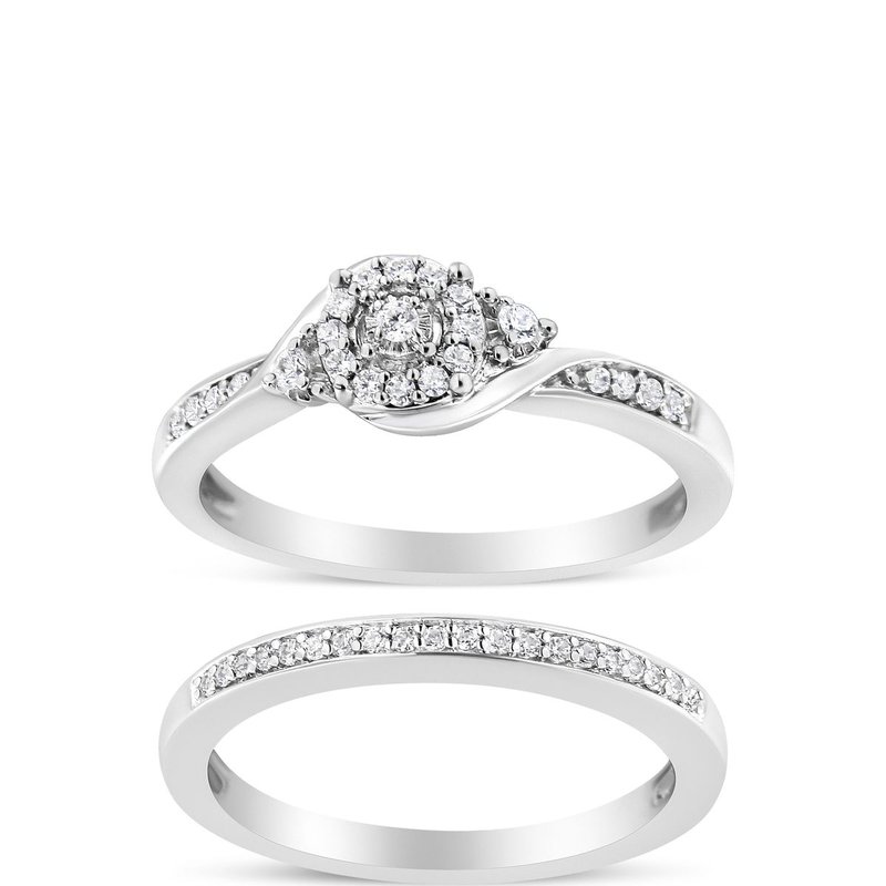 Haus Of Brilliance .925 Sterling Silver 1/4 Cttw Diamond Halo And Swirl Engagement Ring And Wedding Band Set In Grey