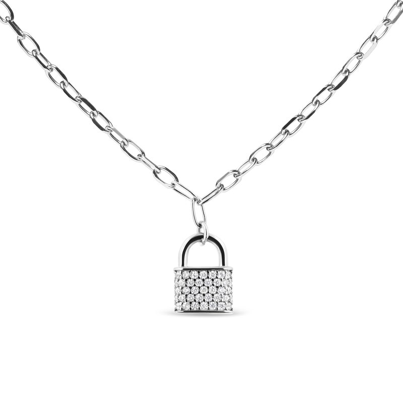 Haus Of Brilliance .925 Sterling Silver 1/4 Cttw Diamond Lock 16" Pendant Necklace With Paperclip Chain (h-i Color, Si2 In Grey