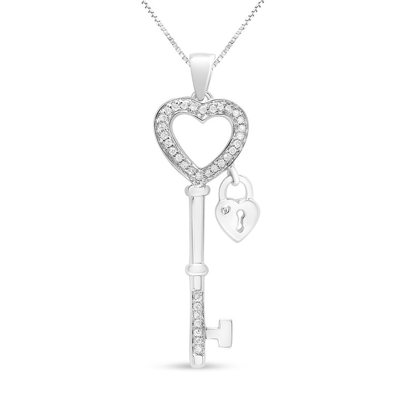 Haus Of Brilliance .925 Sterling Silver 1/4 Cttw Diamond Lock & Key Heart 18" Pendant Necklace (i-j Color, I3 Clarity) In Grey