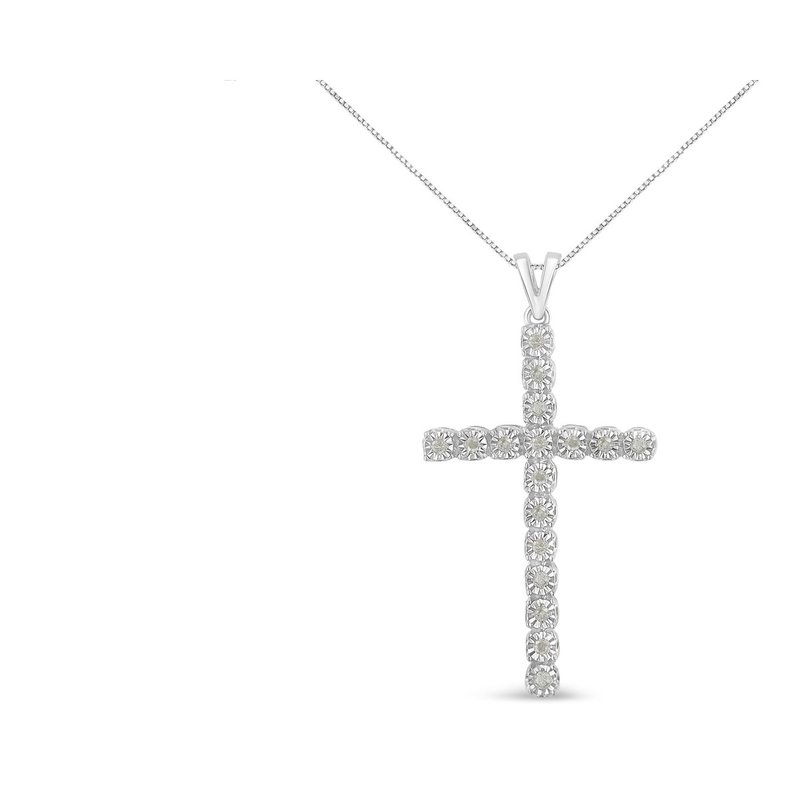 Haus Of Brilliance .925 Sterling Silver 1/4 Cttw Diamond Miracle Set Cross Unisex Pendant Necklace 18" In White