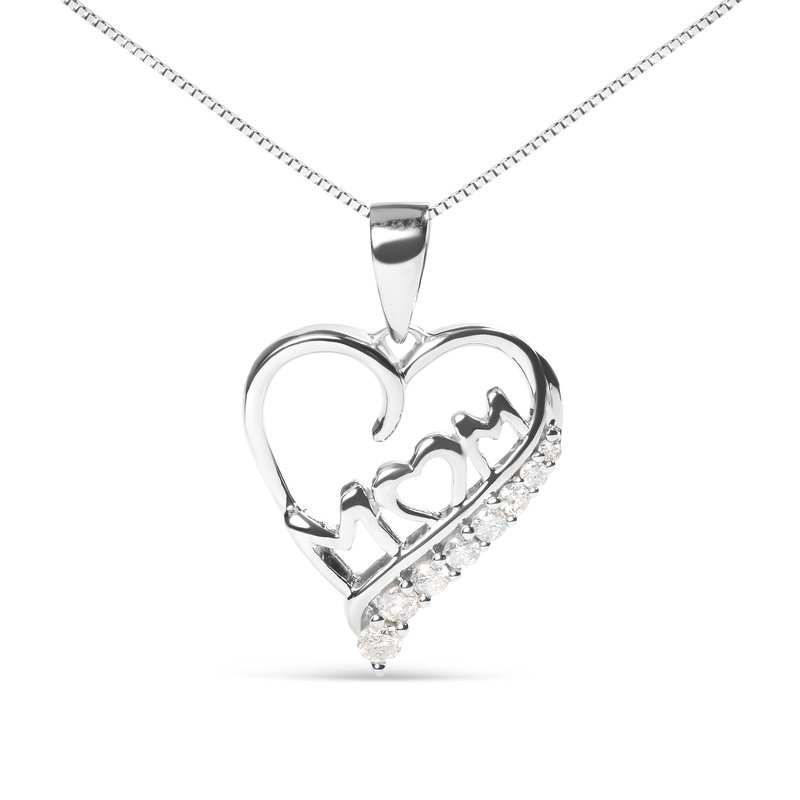 Haus Of Brilliance .925 Sterling Silver 1/4 Cttw Diamond "mom" And Open Heart 18" Pendant Necklace (i-j Color, I2-i3 Cl In Grey