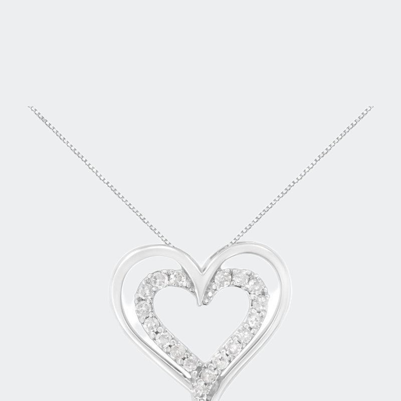 Haus Of Brilliance .925 Sterling Silver 1/4 Cttw Diamond Open Double Heart 18" Pendant Necklace In White
