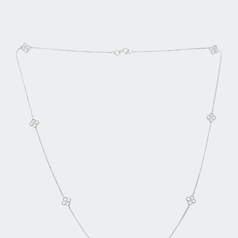 Haus Of Brilliance .925 Sterling Silver 1/4 Cttw Diamond Open Quatrefoil Flower Floating Station 18" Necklace In Grey