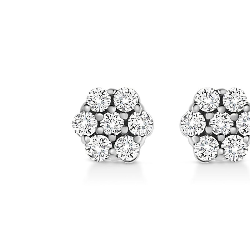 Haus Of Brilliance .925 Sterling Silver 1/4 Cttw Lab Grown Brilliant Round Cut Diamond Floral Cluster Stud Earrings In White
