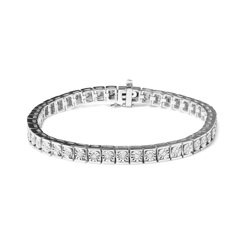 Haus Of Brilliance .925 Sterling Silver 1/4 Cttw Miracle Set Diamond And Bead Link 7.25" Tennis Bracelet (i-j Color, I2 In Grey