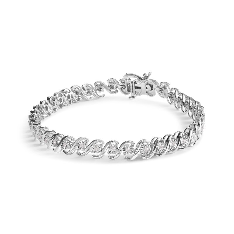 Haus Of Brilliance .925 Sterling Silver 1/4 Cttw Miracle Set Diamond And Beaded 7.25" Tennis Bracelet (i-j Color, I2-i3 In Grey