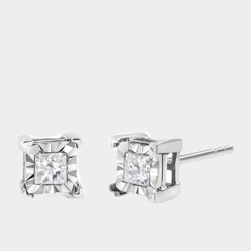 Haus Of Brilliance .925 Sterling Silver 1/4 Cttw Miracle Set Princess-cut Diamond Solitaire Stud Ear In White