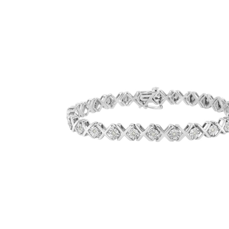 Haus Of Brilliance .925 Sterling Silver 1/4 Cttw Miracle-set Round Cut Diamond "x" Link Bracelet In Grey