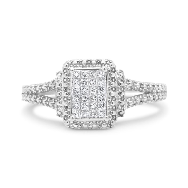 Haus Of Brilliance .925 Sterling Silver 1/4 Cttw Princess-cut Diamond Composite Engagement Ring With Beaded Shank In Grey