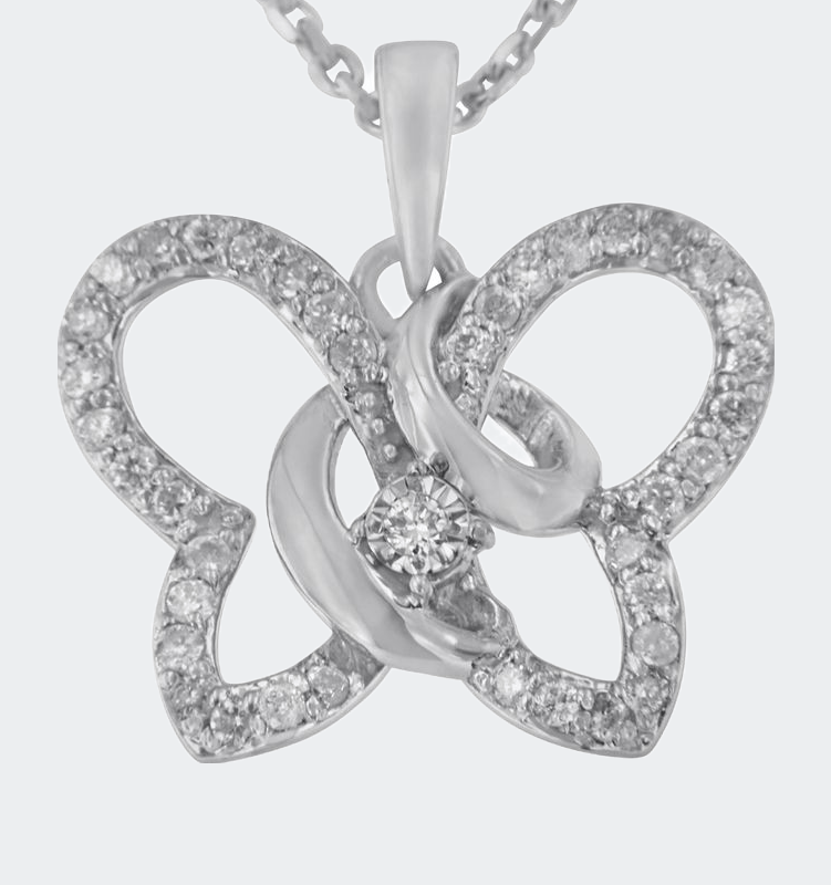Haus Of Brilliance .925 Sterling Silver 1/4 Cttw Prong-set Diamond Butterfly 18" Pendant Necklace In White