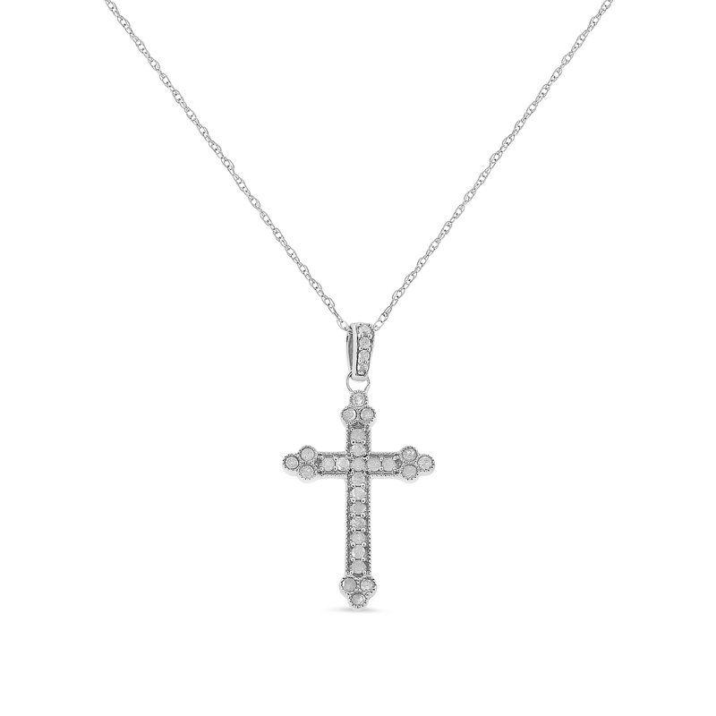 Haus Of Brilliance .925 Sterling Silver 1/4 Cttw Prong Set Round-cut Diamond Cross 18" Pendant Necklace In White