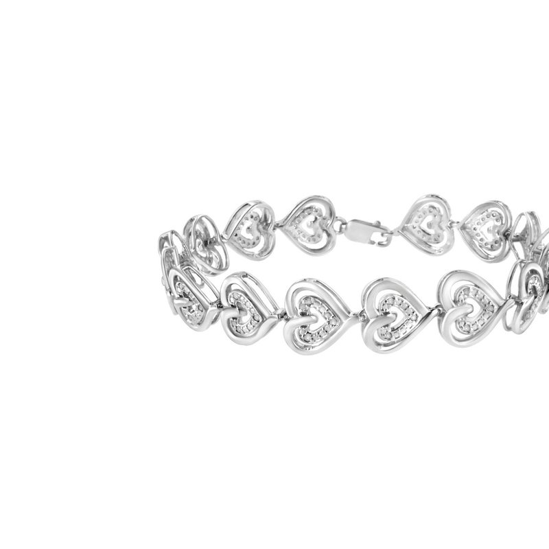 Haus Of Brilliance .925 Sterling Silver 1/4 Cttw Round-cut Diamond Double Heart Link Bracelet In White