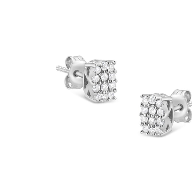 Shop Haus Of Brilliance .925 Sterling Silver 1/4 Cttw Round Diamond Oval Shaped Cluster Stud Earrings In White