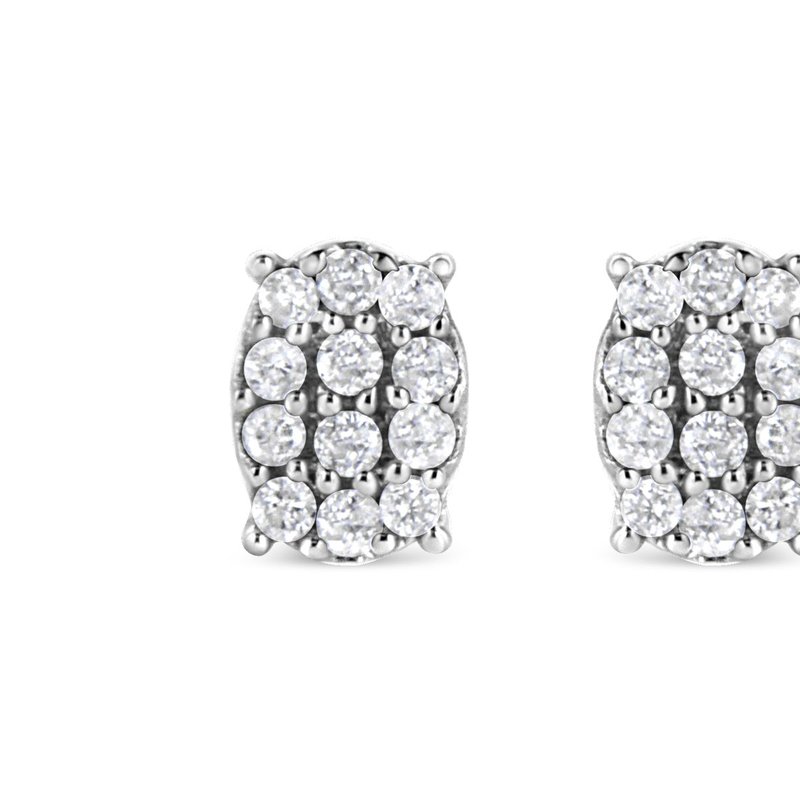 Haus Of Brilliance .925 Sterling Silver 1/4 Cttw Round Diamond Oval Shaped Cluster Stud Earrings In White