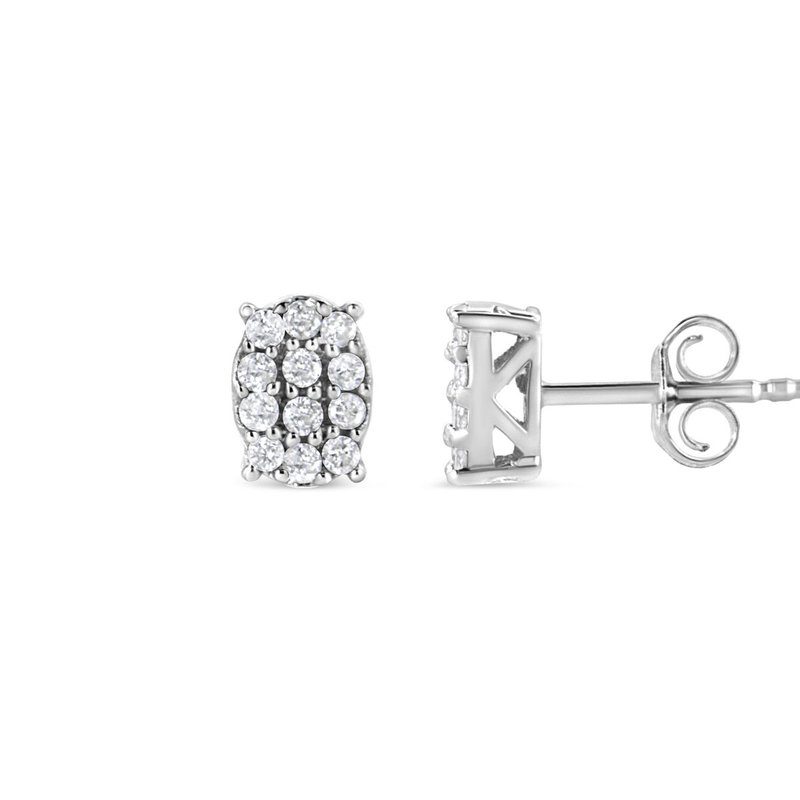 Shop Haus Of Brilliance .925 Sterling Silver 1/4 Cttw Round Diamond Oval Shaped Cluster Stud Earrings In White