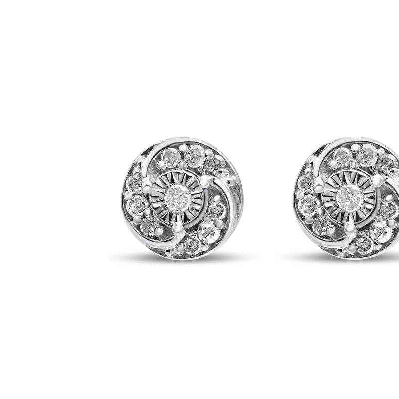 Haus Of Brilliance .925 Sterling Silver 1/4 Cttw Round Diamond Spiral Halo Cluster Stud Earrings In Grey