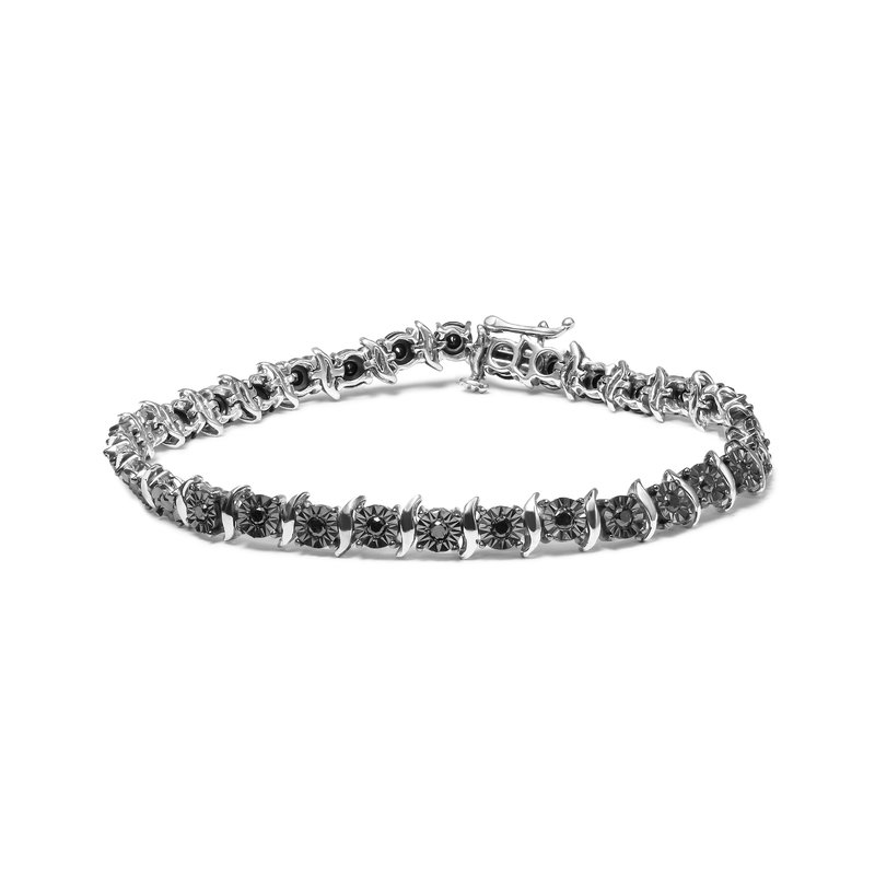 Haus Of Brilliance .925 Sterling Silver 1/4 Cttw Treated Black Diamond Tennis 7" Inches Bracelet (black Color, I3 Quali In Grey