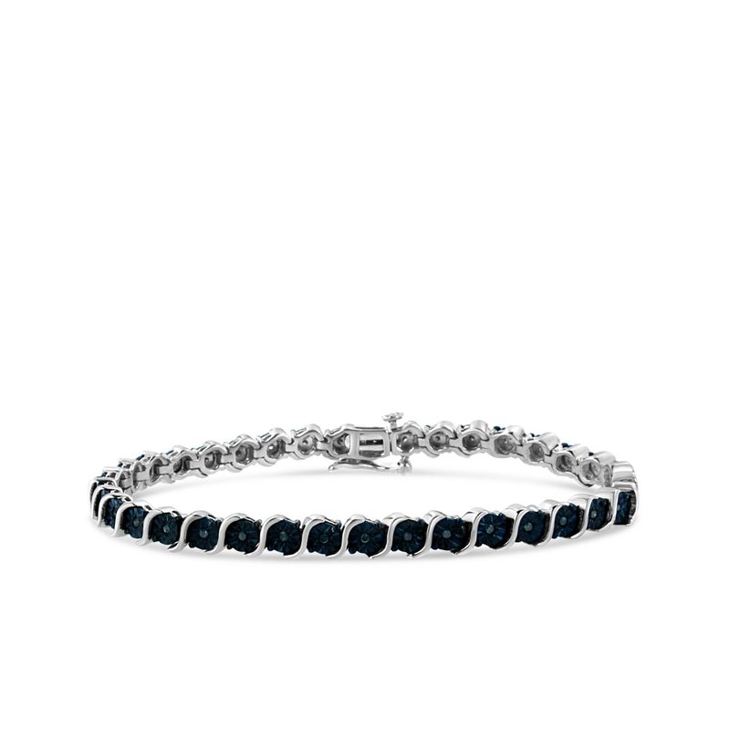 Haus Of Brilliance .925 Sterling Silver 1/4 Cttw Treated Blue Diamond Tennis 7" Bracelet In Grey
