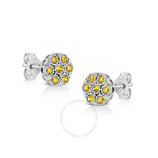 Haus Of Brilliance .925 Sterling Silver 1/4 Cttw Yellow Color Treated Diamond Cluster Flower Earrings In White