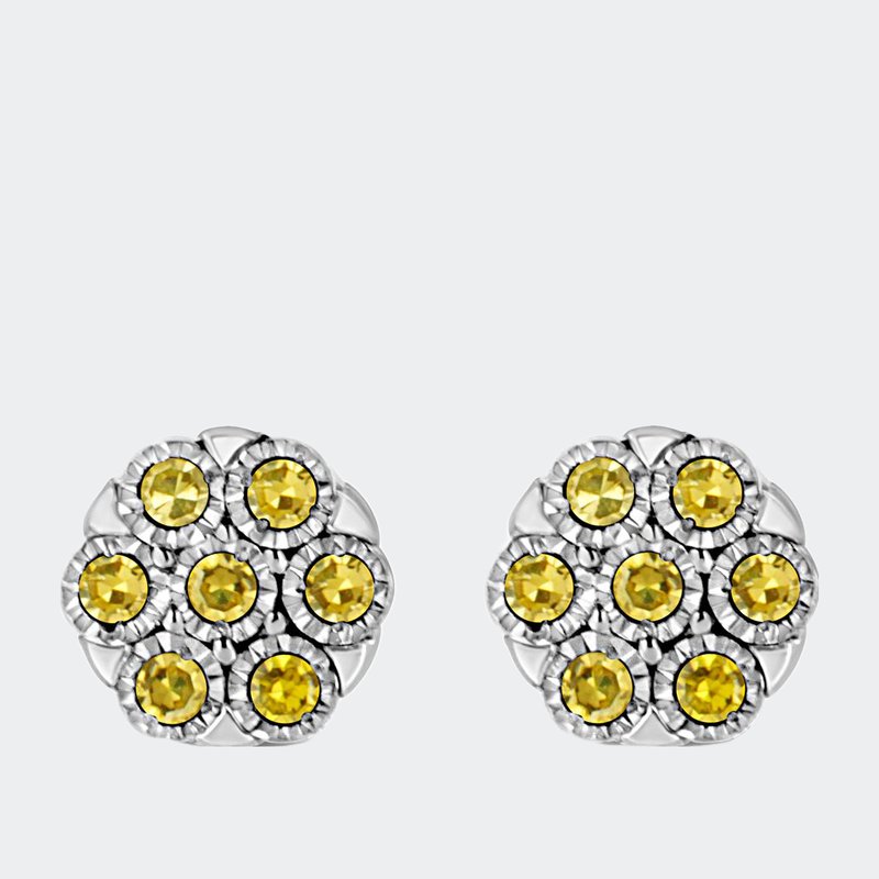 Haus Of Brilliance .925 Sterling Silver 1/4 Cttw Yellow Color Treated Diamond Cluster Flower Earrings