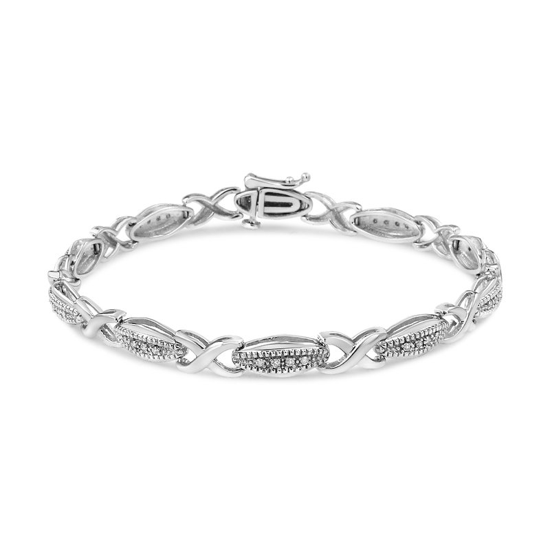 Haus Of Brilliance .925 Sterling Silver 1/5 Cttw Round-cut Diamond "x" Link Bracelet In Grey