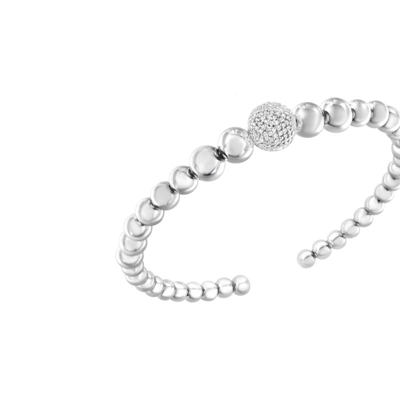 Haus Of Brilliance .925 Sterling Silver 1/6 Cttw Diamond Rondelle Graduated Ball Bead Cuff Bangle Bracelet In Grey