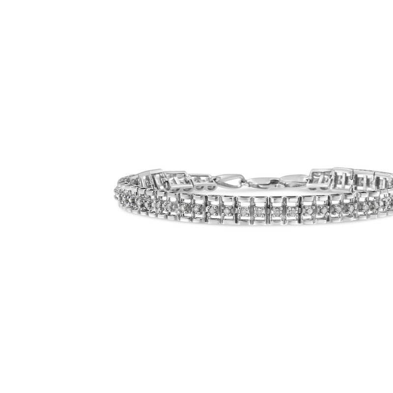 Haus Of Brilliance .925 Sterling Silver 1/6 Cttw Round-cut Diamond Chevron Wave 7.25" Link Bracelet In Grey