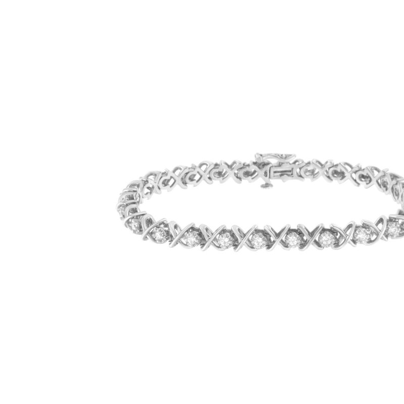 Haus Of Brilliance .925 Sterling Silver 1 Cttw Brilliant Round-cut Diamond "x" Link Bracelet In Grey