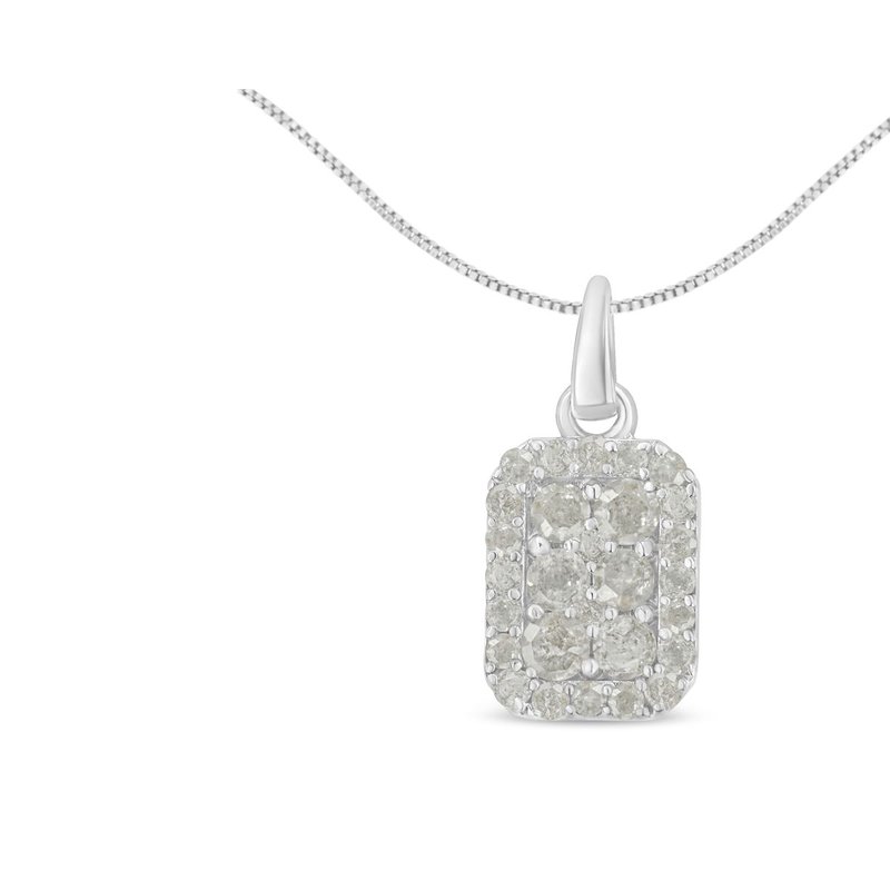 Haus Of Brilliance .925 Sterling Silver 1 Cttw Diamond Block Pendant Necklace In White