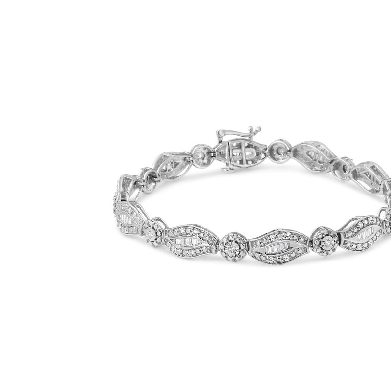 Haus Of Brilliance .925 Sterling Silver 1 Cttw Diamond Double Leaf And Bezel Link Bracelet In White
