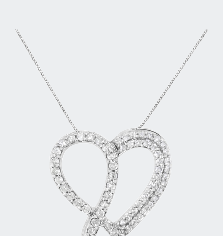 Haus Of Brilliance .925 Sterling Silver 1 Cttw Diamond Heart And Ribbon 18" Pendant Necklace In White