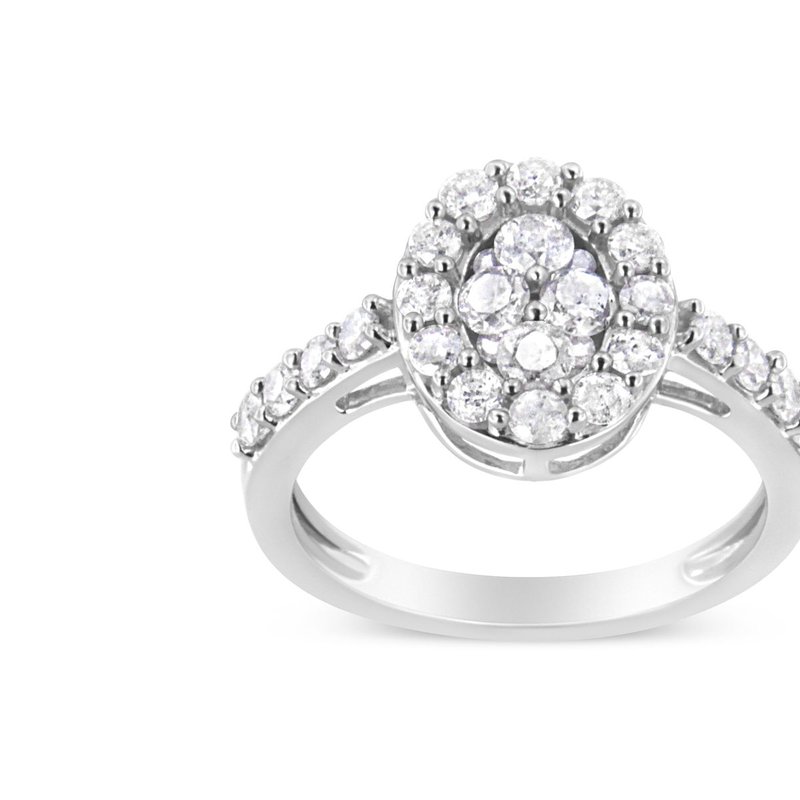 Haus Of Brilliance .925 Sterling Silver 1.0 Cttw Brilliant-cut Diamond Halo-style Cluster Oval Ring In White