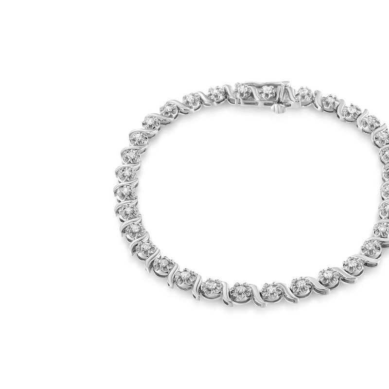 Haus Of Brilliance .925 Sterling Silver 1.0 Cttw Diamond Spiral Wave Curved-link 7" Tennis Bracelet In Grey