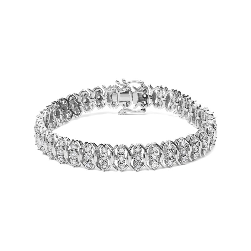 Haus Of Brilliance .925 Sterling Silver 1.0 Cttw Miracle Set Diamond 3 Row Wave Link Bracelet (i-j Color, I2-i3 Clarity In Grey