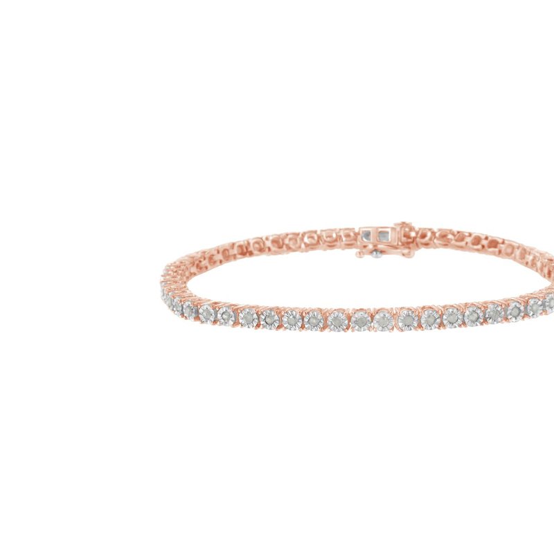 Haus Of Brilliance .925 Sterling Silver 1.0 Cttw Miracle-set Diamond Round Faceted Bezel Tennis Brac In Pink