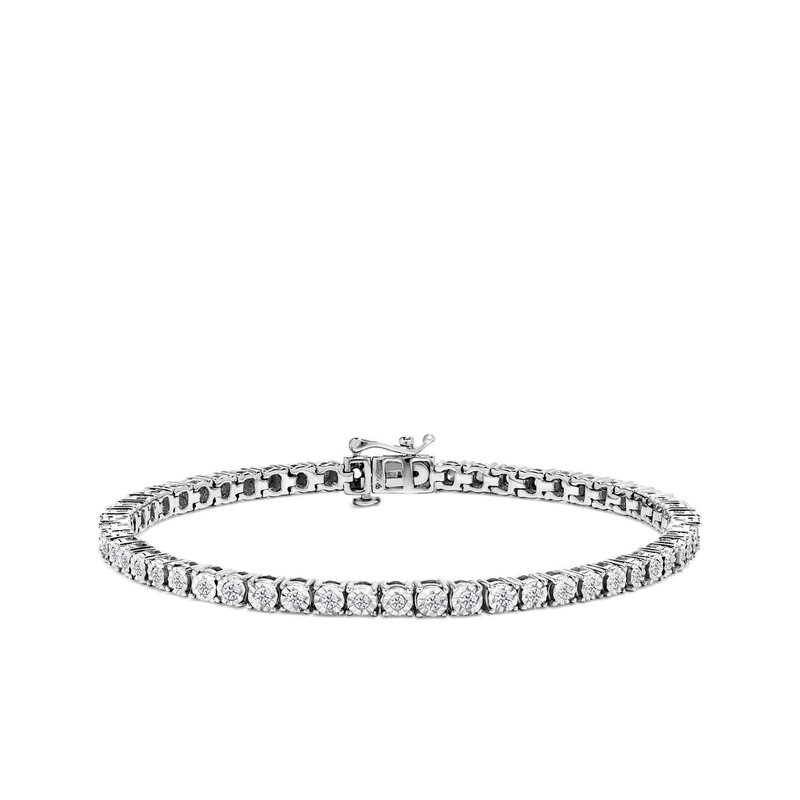 Haus Of Brilliance .925 Sterling Silver 1.0 Cttw Miracle-set Diamond Round Faceted Bezel Tennis Bracelet In Grey