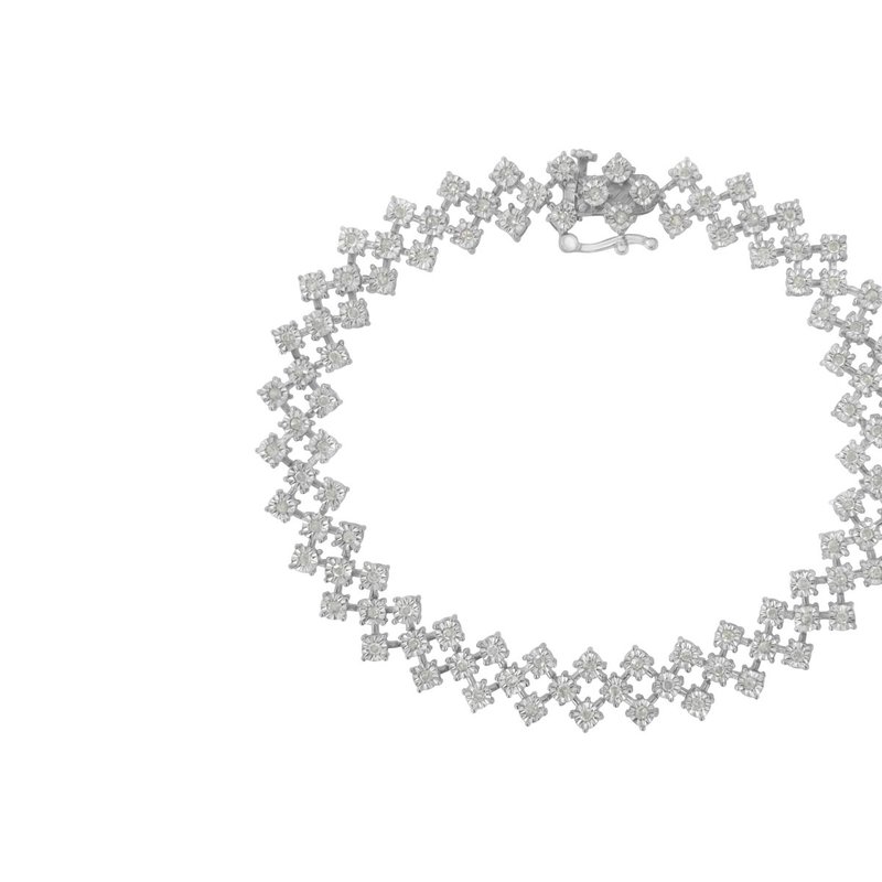 Haus Of Brilliance .925 Sterling Silver 1.0 Cttw Miracle-set Round Diamond "zig Zag" Link Bracelet In White