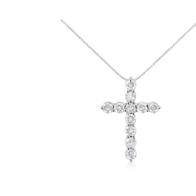 Haus Of Brilliance .925 Sterling Silver 1.0 Cttw Prong Set Round-cut Diamond Cross 18" Pendant Necklace In Grey