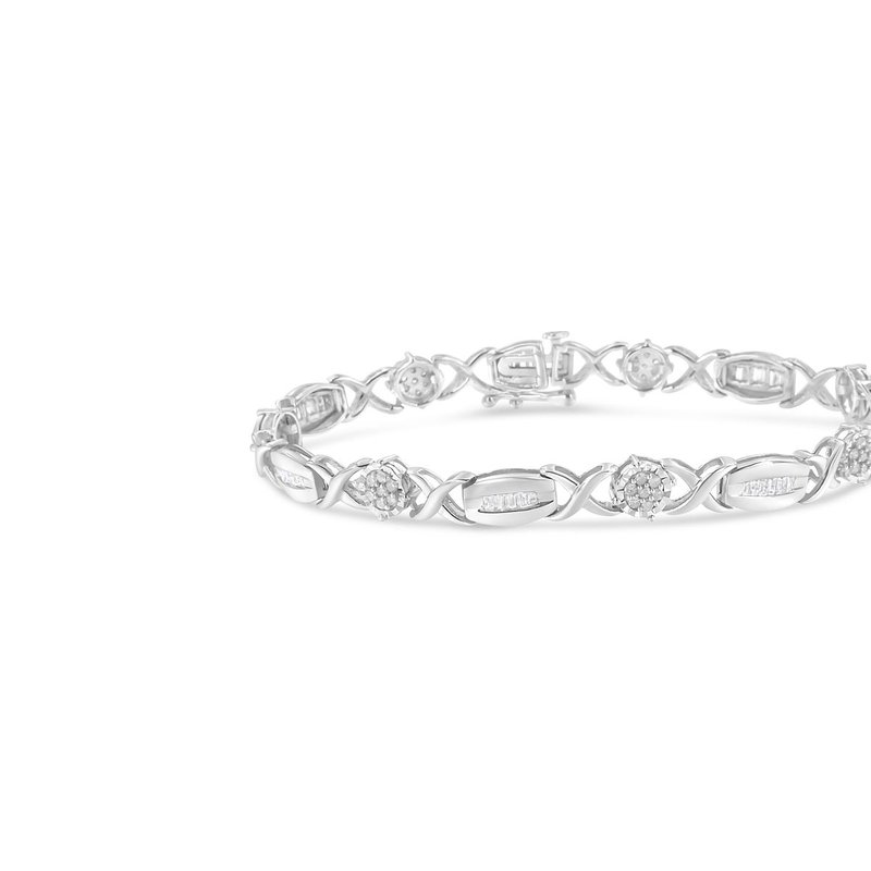 Haus Of Brilliance .925 Sterling Silver 1.0 Cttw Round-cut And Baguette-cut Diamond X-link Bracelet In White