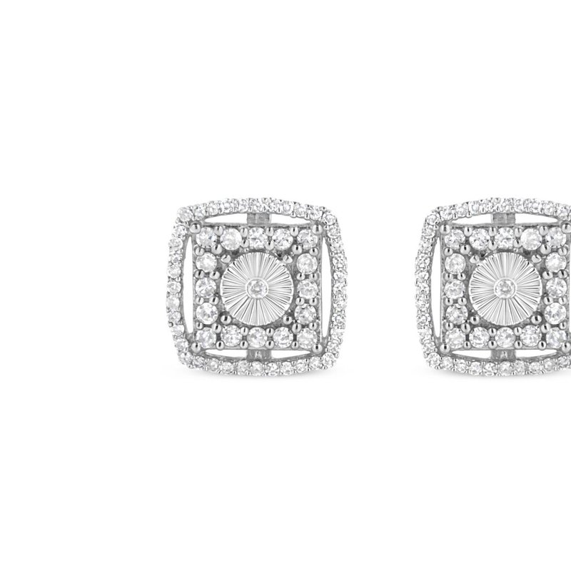 Haus Of Brilliance .925 Sterling Silver 1.0 Cttw Round Diamond Double Halo And Disc Stud Earring In White
