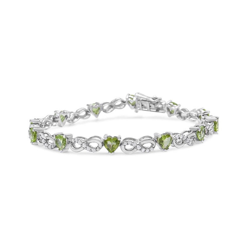 Haus Of Brilliance .925 Sterling Silver 1.00 Cttw Diamond And 4.00mm Lab Created Green Heart-shaped Peridot Infinity Li In White