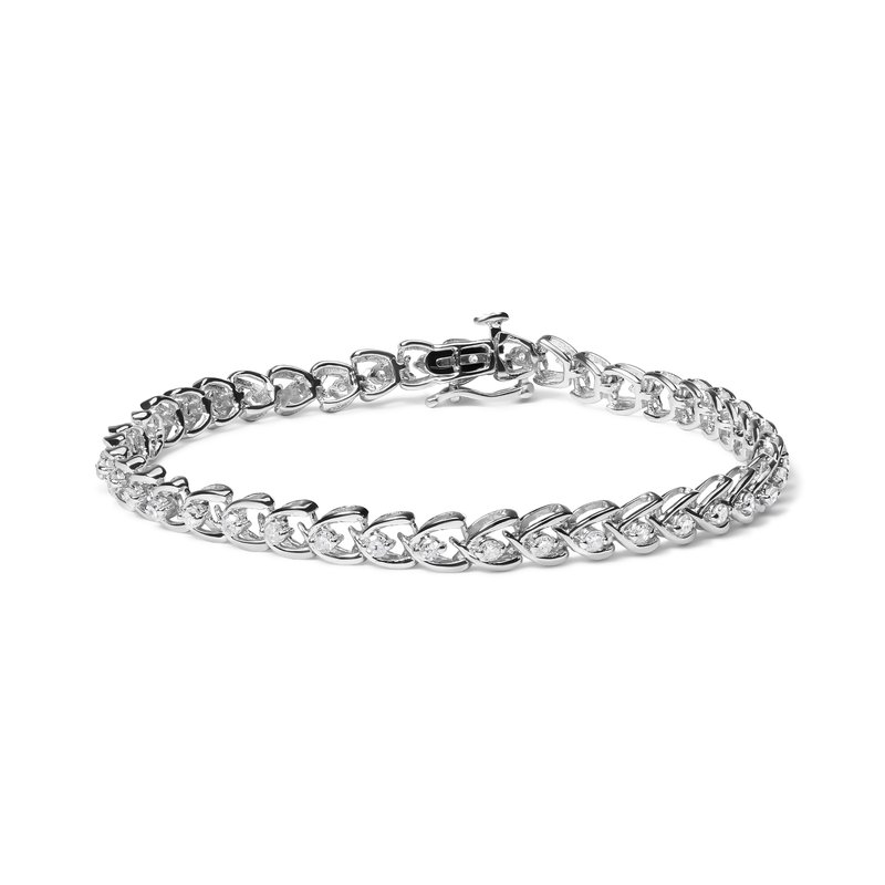 Haus Of Brilliance .925 Sterling Silver 1.00 Cttw Diamond C-shaped Link Bracelet (i-j Color, I3 Clarity) In Grey