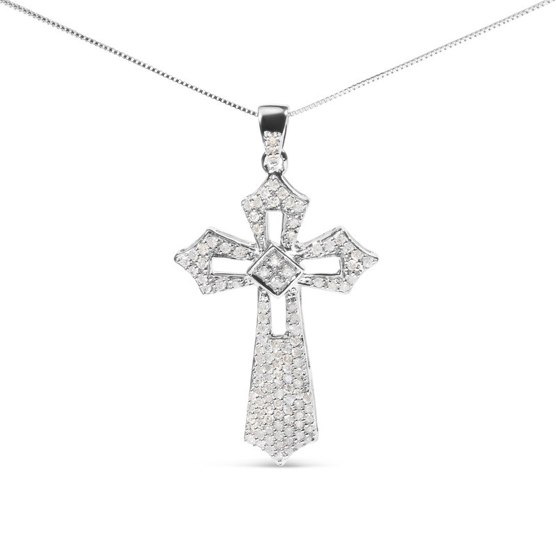 Haus Of Brilliance .925 Sterling Silver 1.00 Cttw Diamond Fleur De Lis Cross 18" Pendant Necklace (h-i Color, I2-i3 Cla In Grey